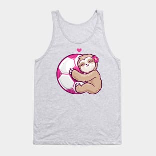 Girls Soccer Pink football Cute Sloth Tank Top